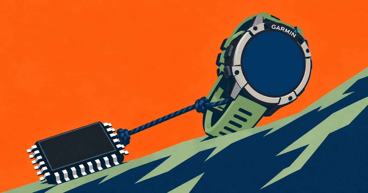 Editorial illustration for Garmin (GRMN) Q3 2026 earnings: outdoor revenue up 20%, memory costs hit cash